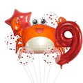 Red crab cartoon balloon set with star and number 9 for 9th birthday party decoration - Crab Style (9)