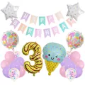 Detail view of 3rd birthday party kit with donut number balloon and ice cream banners - Number 3 (Ice Cream Set)