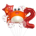 Cartoon crab balloon set with red star and number two for kids birthday party decor - Crab Style (2)