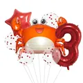Red crab theme birthday balloon bouquet with a number 3 foil balloon and star for 3rd party - Crab Style (3)