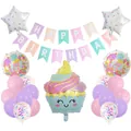 Cartoon Eiscreme Party Set mit Pastell Folienballons und Happy Birthday Banner - Eiscreme