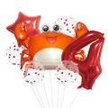 Orange cartoon crab and red number 4 foil balloon set for kids birthday party decor - Crab Style (4)