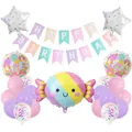 Macaron-Eiscreme-Ballonset mit Happy Birthday Banner für Kinderparty-Dekoration - Süßigkeiten-Stil