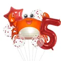 Cartoon crab theme ocean party balloon set featuring a large red number 5 foil balloon - Crab Style (5)