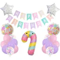 Pastellfarbenes Eiscreme Geburtstagsparty Set mit Ballons und buntem Buchstabenbanner - Zuckerstangen Stil