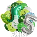 Dinosaur birthday party balloon set with green dinosaur and silver number 5 foil balloons - Number 5 Style