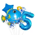 Blue angler fish cartoon balloon set with number 5 for kids 5th birthday party - Lantern Fish Style (5)