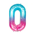 Ballon chiffre 0 de 40 pouces dégradé sirène bleu rose avec étoiles blanches - Chiffre 0