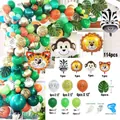 114pcs Jungle Animal Theme Balloon Set with Lion Tiger Foil Balloons and Palm Leaves - Jungle Series Style