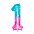 Ballon chiffre 1 en aluminium dégradé bleu et rose avec motifs étoiles scintillantes - Chiffre 1