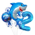 Blue shark and number 2 foil balloon set with blue confetti latex balloons for party - Shark Style (2)