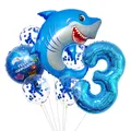 Blue shark themed 3rd birthday balloon set with foil number 3 and confetti balloons - Shark Style (3)