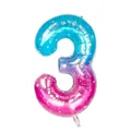 Ballon chiffre 3 de 40 pouces dégradé bleu et violet avec motifs d'étoiles blanches - Chiffre 3