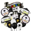 Black and gold graduation balloon set with Congratulations Grad banner and star foils - Black & White Style