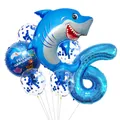 Blue shark and number 6 foil balloon set with sequin latex balloons for ocean party - Shark Style (6)