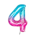 Ballon chiffre 4 dégradé rose et bleu 40 pouces avec motifs étoiles pour fêtes - Chiffre 4