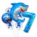 Shark ocean themed 7th birthday balloon set with blue number 7 and confetti balloons - Shark Style (7)