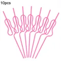 Detail view of 10 pink decorative PET bridal party straws with artistic spiral shapes - Novelty Prank Style / Pink