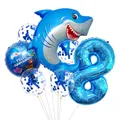 Blue shark themed party balloon set with foil number 8 and confetti latex balloons - Shark Style (8)