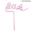Close-up of pink decorative PET Bride letter straw for wedding party supplies 1Pcs - Bride Lettering Style / Pink