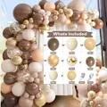 Balloon arch kit with vintage cocoa brown, beige, and matte gold latex balloons for parties - Luxury Cocoa Confetti Style