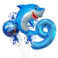 Blue shark and number 9 foil balloon set with blue sequin latex balloons for party decoration - Shark Style (9)