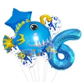 Blue anglerfish foil balloon set with number 6 and star for 6th birthday party - Lantern Fish Style (6)