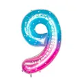 Ballon chiffre 9 de 40 pouces en dégradé bleu rose avec étoiles pour décor de fête - Chiffre 9