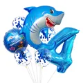 Blue shark birthday balloon set with number 4 and glitter decorations for a 4th ocean party - Shark Style (4)