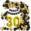 32-inch black and gold 30th birthday party kit with balloons and Happy Birthday banner - 30th Birthday Theme Style 2