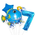 Blue deep sea anglerfish and blue number 7 foil balloon set for ocean themed party decoration - Lantern Fish Style (7)