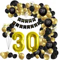 30th birthday decoration set with black gold balloons and happy birthday banner - 30th Birthday Theme Style 1