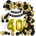Detailed view of black and gold 40th birthday balloon garland kit with number 40 foil balloon - 40th Birthday Theme Style