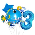 Blue deep sea anglerfish and number 3 foil balloon set for ocean themed 3rd birthday party - Lantern Fish Style (3)