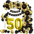 50th birthday party decoration kit with black and gold balloons and happy birthday banner - 50th Birthday Theme Style