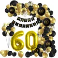 Detailed black and gold 60th birthday decoration set with balloons and banner - 60th Birthday Theme Style