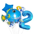 Blue number 2 balloon set with cartoon anglerfish and sequin latex party balloons - Lantern Fish Style (2)