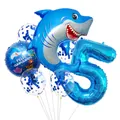 Blue shark themed number 5 balloon set for 5th birthday ocean party decorations - Shark Style (5)