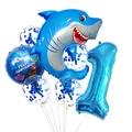Shark theme party balloon set with blue number 1 and confetti latex balloons - Shark Style (1)