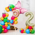 Detail of 2nd birthday balloon set with donut and bow balloons for party decor - Number 2
