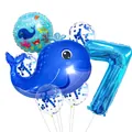 Blue whale ocean theme balloon set with number 7 for 7th birthday party decoration - Whale Style (7)
