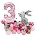 Pink number 3 balloon set with silver rabbit foil and polka dot latex balloons - Rose Gold Rabbit (Number 3)