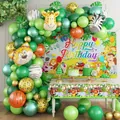 Jungle theme birthday party balloon arch set with cartoon animals and green balloons - Jungle Animal Series