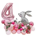 Pink number 4 and silver bunny foil balloon set with pink and white latex base - Rose Gold Rabbit (Number 4)