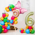 Kids birthday balloon set with number 6, pink donut and colorful latex balloons - Number 6
