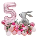 Pink number 5 balloon set with grey rabbit and latex balloons for 5th birthday party - Rose Gold Rabbit (Number 5)