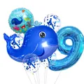 Blue whale ocean theme 9th birthday party balloon set with number 9 and confetti - Whale Style (9)