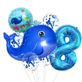 Whale birthday balloon set featuring a large number 8 and ocean animal decorations - Whale Style (8)