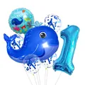 Blue whale theme first birthday balloon set with number one and sea animal foil balloons - Whale Style (1)