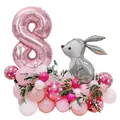 Rose gold number 8 and grey bunny balloon set with pink latex base for girl birthday - Rose Gold Rabbit (Number 8)